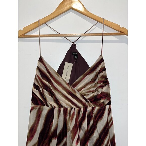 NWT Ann Taylor Brown & Beige Zebra Print Spaghetti Strap Midi Dress Women's Size - Picture 3 of 11